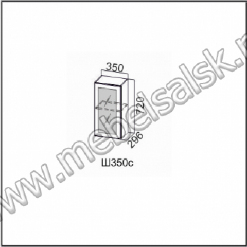 Ш350с/720 Шкаф навесной 350/720 (со стеклом) Кухня Классика